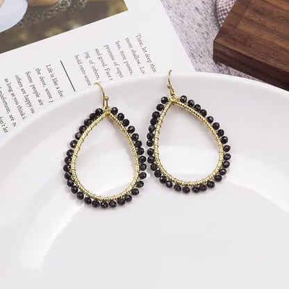 Bohemia Multilayer Stackable Beaded Bracelets Earrings Set Colorful Sparkly Crystal Beaded Stretch Bracelets Teardrop Earrings for Women Men Summer Beach Boho Vacation Jewelry - color: Black