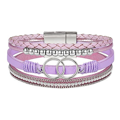 Bracelets for Women, Gifts for Mom Her Christmas Gift 2026 Leather Bracelets for Women Birthday Gift for Daughter Inspirational Wrap Bracelet Sister Friend Teen Girl Gift Layered Stocking Stuffers Jewelry - style: Purple