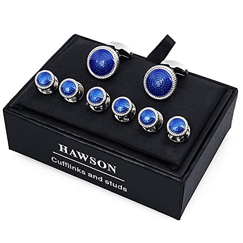 HAWSON Mens Cufflinks and Tuxedo Studs Set in Gift Box, Easy to Wear, Gifts or Jewelry for Men, Wedding Accessories, Designed - color: 2+6 Blue
