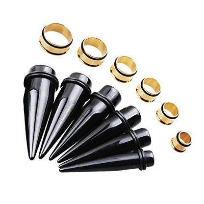 TOPBRIGHT 24PCS UV Acrylic Tapers and Surgical Steel Plugs Ear Gauges Kit Eyelets Stretching Set 00G-20mm - color: Gold