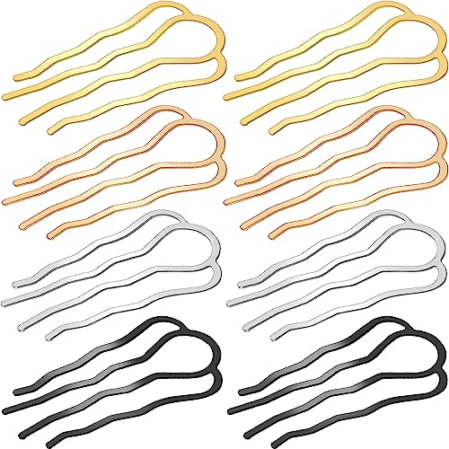 8 Pieces Metal Hair Accessories - Fork Clips, Side Combs, 4 Prong U-Shape Sticks for Updos, Buns, and Styling (Multicolor)