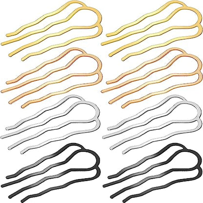 8 Pieces Metal Hair Accessories - Fork Clips, Side Combs, 4 Prong U-Shape Sticks for Updos, Buns, and Styling (Multicolor)