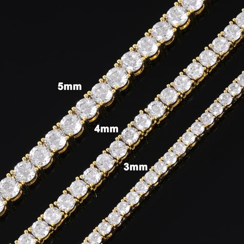 18K Gold Plated Tennis Bracelet for Women Men, 3/4/5mm Iced Out 5A Cubic Zirconia Classic Tennis Chain Bracelets 7 Inches 8 Inches, Diamond Tennis Bracelet Lady Fashion Jewelry - color: Gold, size: 7 Inches, style: 3mm