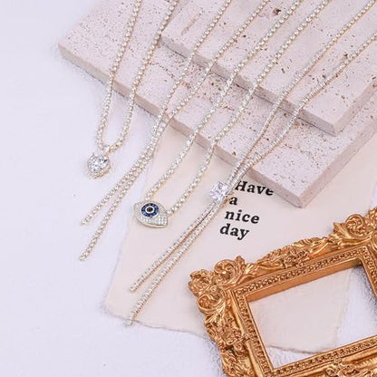 2 PCs Gold Plated Necklace Set for Women - Non Tarnish Jewelry Gift with Fashion Design - style: Tennis Necklaces 1