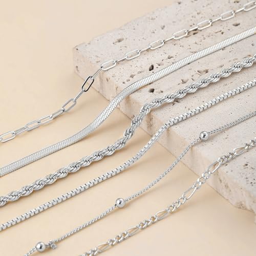 6 PCS Gold Ankle Bracelets for Women, 14k Plated Gold Layered Anklet Set Waterproof Herringbone Paperclip Beaded Figaro Cuban Link Chain Beach Stackable Anklet Bracelet Jewelry Gift for Women - style: 6Pcs-A0137 Ankelt Set-SL