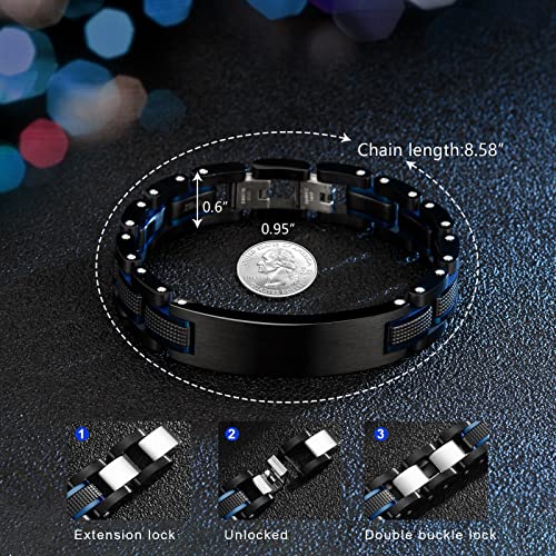 Holizaly Men's Stainless Steel Two Tone Square Link Bracelet, Black and Blue Ion Plated Black - color: blue-black 11