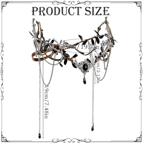 MOSTORY Woodland Elf Crown for Women - Medieval Elf Headpiece with Tassel for Renaissance Renfaire Fae Cosplay Viking Outfit - color: Black-silver