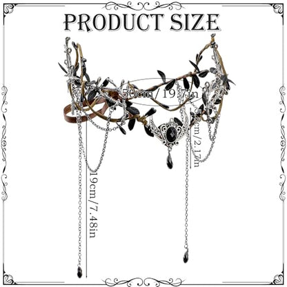 MOSTORY Woodland Elf Crown for Women - Medieval Elf Headpiece with Tassel for Renaissance Renfaire Fae Cosplay Viking Outfit - color: Black-silver