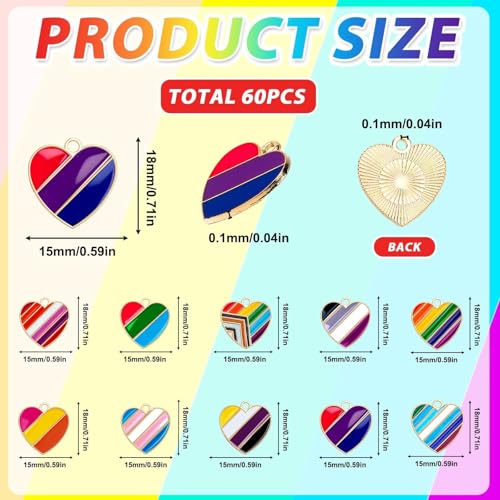 Rainbow Heart Charms, 60Pcs Gay Pride Charms for Jewelry Making | Enamel LGBT Pendants, Earring Necklace Bracelet Making, Lesbian Gay Bisexual Crafting, Pride Month Accessories and Gifts - style: Rainbow Heart Style