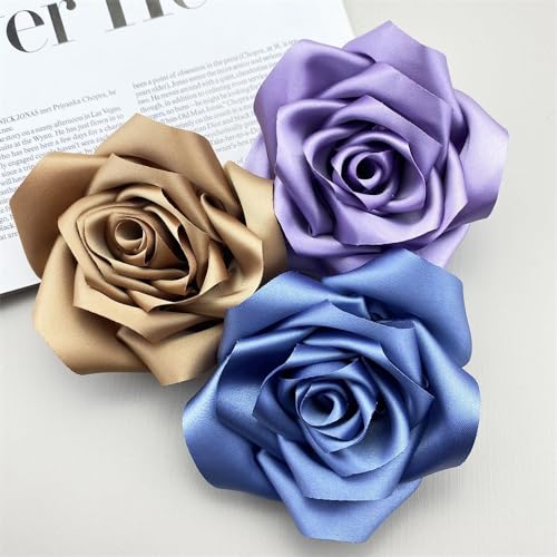Satin Rose Flower Large Brooch Lapel Pins Handmade Fabric Flower Brooches Pin Classic for Wedding Party Dance Banquet for Women Men Dress Suit Clothes Accessories JewelryGifts 110mm - color: Purple