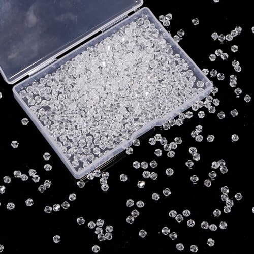 1000Pcs 4mm Faceted Crystal Glass Bicone Beads Loose Bead for DIY Bracelet Necklace Earring Keychain Jewelry Making,Transparent - color: Transparent