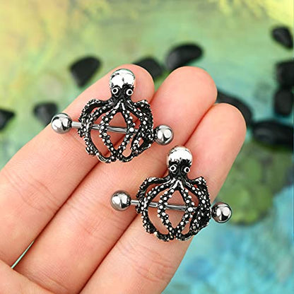 2pcs Cute Octopus Nipple Shield Piercing Jewelry,14g,14mm Length