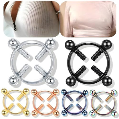 2Pcs Round Non Piercing Nipple Ring Fake Nipple Rings - color: Silver
