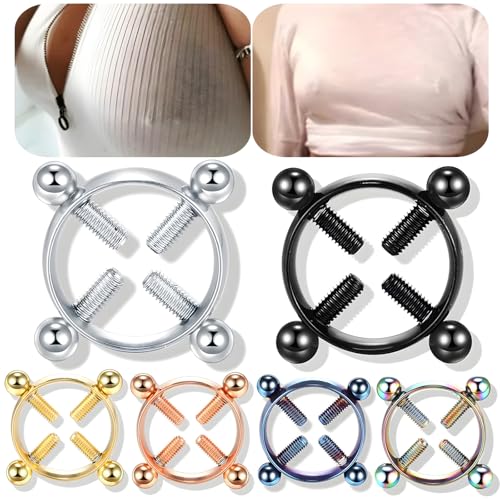 2Pcs Round Non Piercing Nipple Ring Fake Nipple Rings - color: Gold