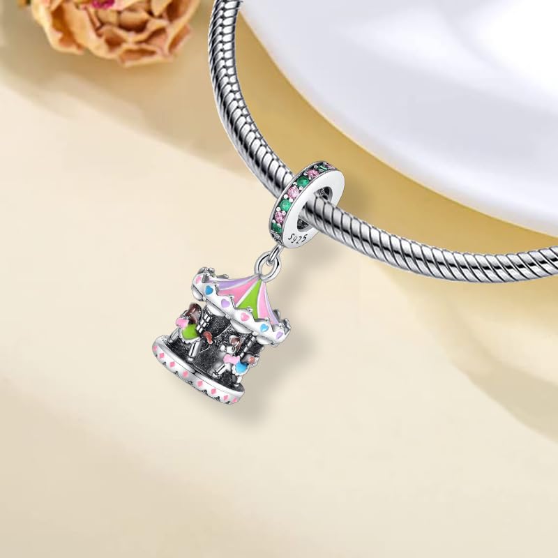 925 Sterling Silver Charms for Bracelets and Necklaces Lipstick and Perfume High Heels Dangle Pendants Heart Butterfly Bead Charms Halloween Christmas Gift for Womens - style: Carousel Dangle