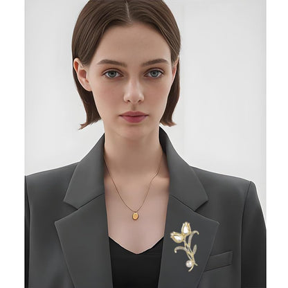 Rhinestone Tulip Brooch Pin for Women Fashion Elegant Botanical Flower Vintage Brooch Lapel Pin Delicate Pink Tulip brooch Wedding Banquet Gift - style: White