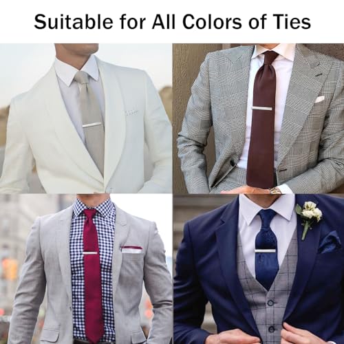 Tie Clip for Men, TAIGRAMA Tie Bar and Tie Pin Clip for Skinny Ties Gold Rose Gold Silver Black, Unique Mens Tie Clip Tie Clasp Suitable for Wedding Anniversary Business Professional and Best Gift - style: Style2-Silver