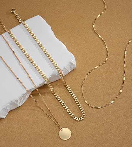 YEEZII Layered Gold Necklaces for Women Trendy, 3 Pcs 14K Gold Plated Choker Paperclip Box Chain Necklace, Stackable Women's Gold Pendant Necklaces Jewelry Set - color: Rose Gold-3 pcs