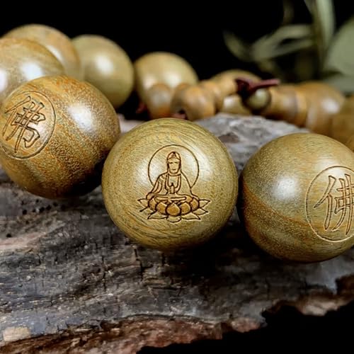 Tibetan Buddhist Green Sandalwood Beads 18mm Scented Sandalwood Link Wrist Crafts Beads Bracelet for Men Women - size: 20MM
