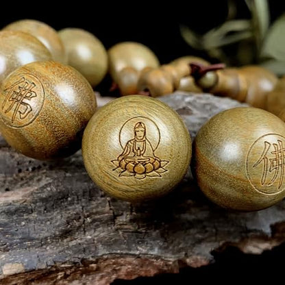 Tibetan Buddhist Green Sandalwood Beads 18mm Scented Sandalwood Link Wrist Crafts Beads Bracelet for Men Women - size: 20MM