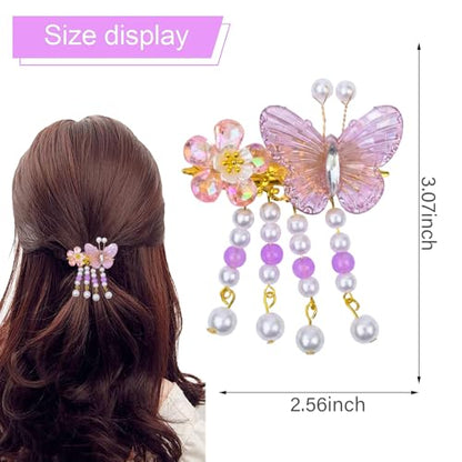 A Pair Wedding Hair Clips, Handmade Floral Design Crystal Hair Clips Pearl Barrettes, Rhinestones Flower Clips Pearl Headpieces Hair Pins Hair Accessories for Women Girls (Purple&Pink) - color: Purple&Pink