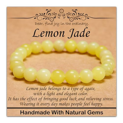 Natural Healing Gemstone Bracelet Handmade Yoga Stretch Elastic Bracelet Stress Relief Crystal Jewelry for Men and Women - color: Lemon Jade(Good Mood), size: 8mm