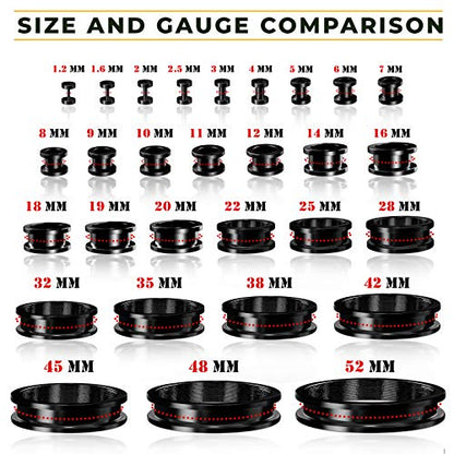 Pair of 316L Surgical Steel Black Anodized Screw-fit Piercing Jewelry Ear Stretching Lobe Plugs flesh Tunnel Earring - style: B03 2Pcs 00g (10mm)