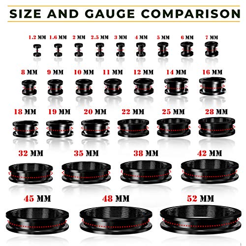 Pair of 316L Surgical Steel Black Anodized Screw-fit Piercing Jewelry Ear Stretching Lobe Plugs flesh Tunnel Earring - style: A08 2Pcs 2g (6mm)