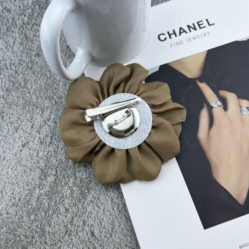 Dainty Fabric Rose Flower Large Brooch Lapel Pins Flower Brooches Pin Classic for Wedding Party Dance Banquet for Women Dress Suit Clothes Accessories Jewelry 100mm - color: Brown