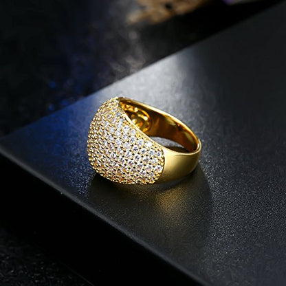 Big Gold Dome Statement Ring - Pave Setting Cubic Zirconia Diamond Accent Cluster Cocktail Rings for Women (Yellow, 11)