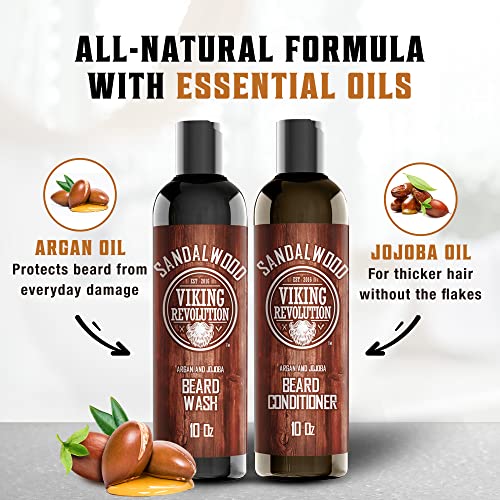 Beard Wash & Beard Conditioner Set w/Argan & Jojoba Oils - Softens & Strengthens - Natural Sandalwood Scent - Beard Shampoo w/Beard Oil (10oz) | Formulated with Argan & Jojoba Oils - Softens & Strengthens Beard - Sandalwood Scent - size: 10 Fl Oz (Pack of