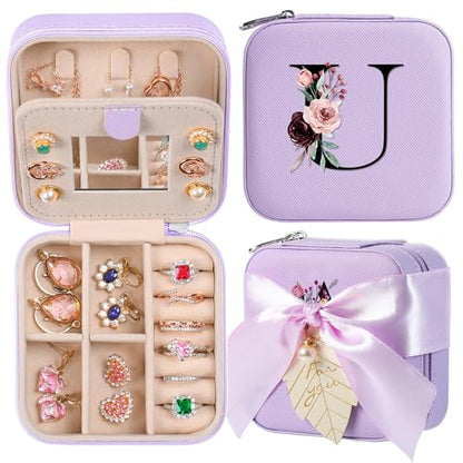 AYGXU Travel Jewelry Box for Women and Girls - Small Case With Initial A-Z - Teacher Gifts - color: purple, size: U