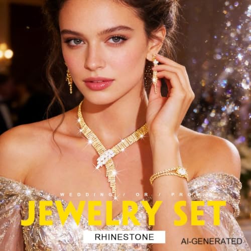 Sixexey Rhinestone Bridal Jewelry Set Prom Necklace Earrings Sparkly Wedding Jewelry Accessories for Women - color: Gold