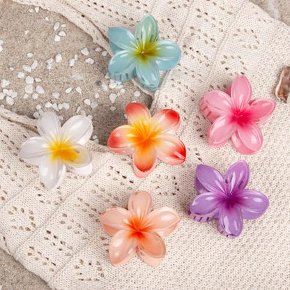 6 Pcs Flower Hair Claw Clips for Women, Hawaiian Hair Clips for Thick Thin Hair, Cute Summer Beach Hair Accessories - color: Pink