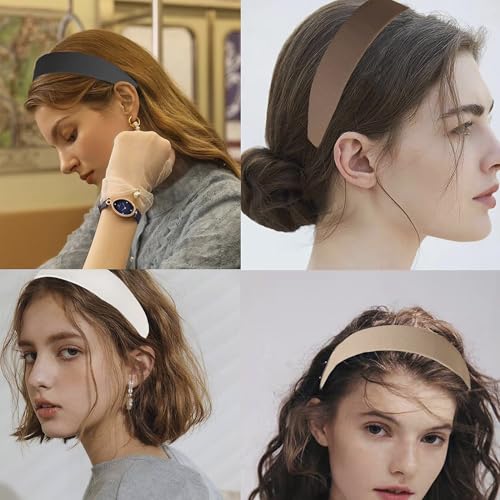 4 Pack Wide Padded Headbands Solid Non Slip Hair Bands for Women | Soft inner padding, matte solid color, fits all hairstyles, holds hair tight, ideal for makeup, washing face, &daily wear