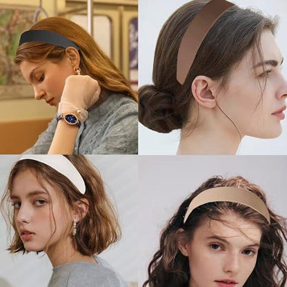 4 Pack Wide Padded Headbands Solid Non Slip Hair Bands for Women | Soft inner padding, matte solid color, fits all hairstyles, holds hair tight, ideal for makeup, washing face, &daily wear