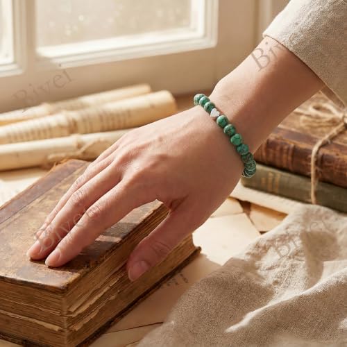 Bivei Crystal Stretch 6mm Bracelets for Women | Handmade Natural Stone Beaded Stretch Bracelet, Stainless Steel Heart Bead, Tranquility Yoga Gift Jewelry for Women - color: Sea Sediment Jasper - Grounding