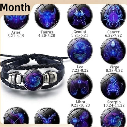 2Pcs Twelve Zodiac Leather Bracelet - Adjustable Zodiac Jewelry Accessory - color: Aries