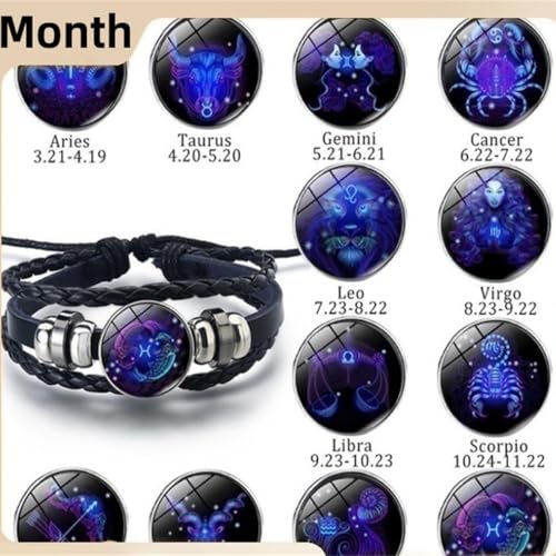 2Pcs Twelve Zodiac Leather Bracelet - Adjustable Zodiac Jewelry Accessory - color: Virgo