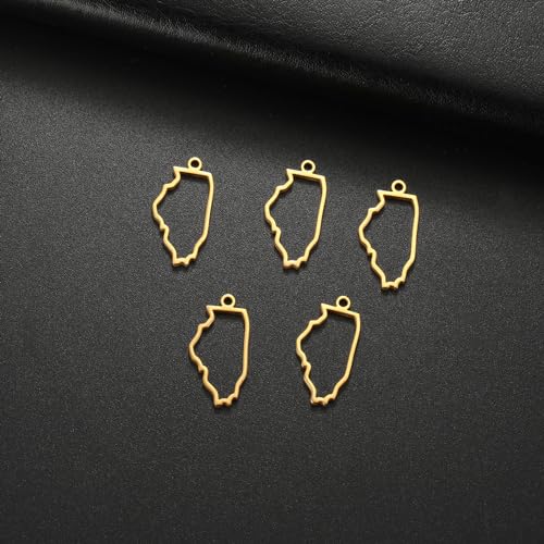kkjoy 5Pcs Hollow Continents Maps of USA Pendant Charms for Jewelry Making and Crafting, Stainless Steel Mini Charm Craft Supplies Accessories for DIY Bracelet Necklace Earrings - color: Hollow Illinois Map - Gold