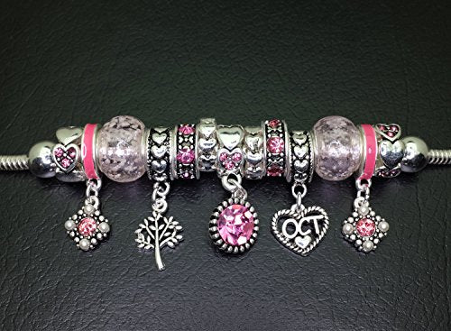 Falari Birthstone Bracelet Multi-Color Charm Beads Silvertone Birthday Gifts for Women - color: 10-October