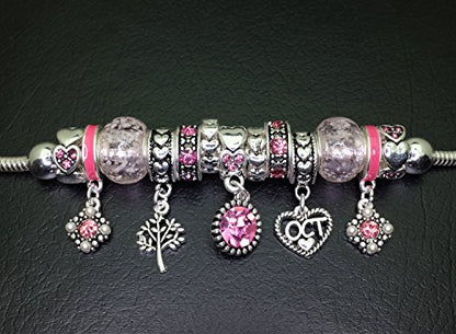 Falari Birthstone Bracelet Multi-Color Charm Beads Silvertone Birthday Gifts for Women - color: 10-October