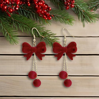 14K Gold Plated Heart Earrings for Women, Heart/Flower/Bow/Pearl Earrings Drop Stud Huggie Hoop Earring Hypoallergenic Earrings Christmas Earrings Festival Party Jewelry Gifts for Women - color: Red-Bow