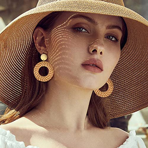 9Pairs Clip on Drop Earrings for Women Statement Rattan Resin Acrylic Tassel Drop Dangle Earrings Lightweight Geometric Hoop Non Piercing Earrings-style