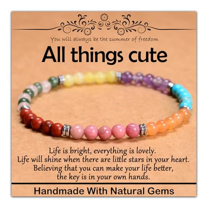 Natural Healing Gemstone Bracelet Handmade Yoga Stretch Elastic Bracelet Stress Relief Crystal Jewelry for Men and Women - color: All things cute (Good Attitude), size: 4mm