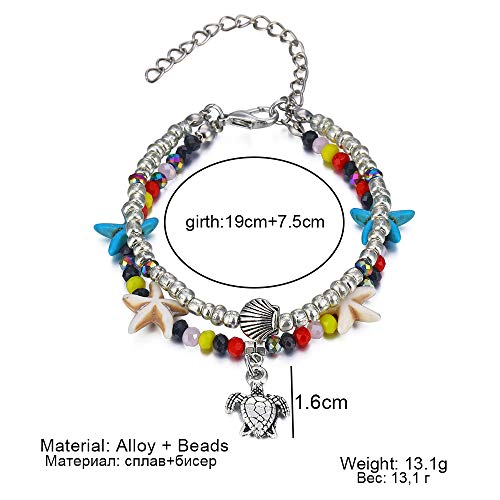 Softones Blue Starfish Turtle Anklet Multilayer Charm Beads Sea Handmade Boho Anklet Foot Jewelry for Women - style: A:Turtle 2