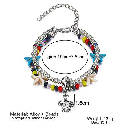 Softones Blue Starfish Turtle Anklet Multilayer Charm Beads Sea Handmade Boho Anklet Foot Jewelry for Women - style: A:Turtle 2