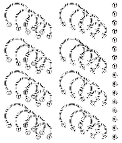 NICEIGHT 32Pcs 14G 16G 18G Surgical Steel Septum Nose Rings for Women Men Horseshoe Earrings Cartilage Helix Tragus Eyebrow Lip Daith Hoop Smily Piercing Jewelry 7-14MM - color: Silver, size: 14G (8+10+12+14mm)