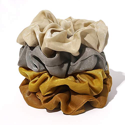 Silk Satin Scrunchies Women Hair Ties - Ivyu Big Scrunchy Ponytail Holder No Crease Hair Bands Soft Elastic No Hurt Your Hair for Vsco Girl Women Beige Gray Dard Yellow Light Yellow - color: Beige Gray Dard Yellow Light Yellow