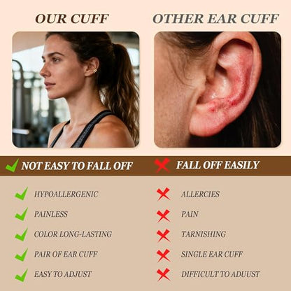 YANCHUN Ear Cuffs Non Piercing 14K Gold Plated Ear Cuff Earrings for Women Trendy Stuff Clip on Cartilage Earring Stacks Non Pierced Adjustable Fake Earrings Set Jewelry Christmas Gift 2026 Stocking Stuffers